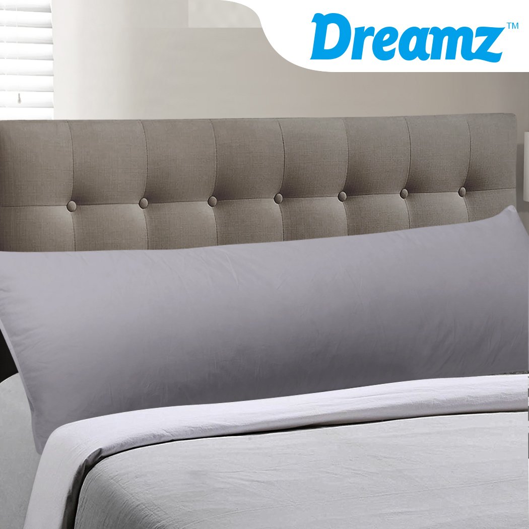 DreamZ Body Full Long Pillow in luxurious cotton, designed for maternity and full-body support, featuring a removable zip-off pillowcase.